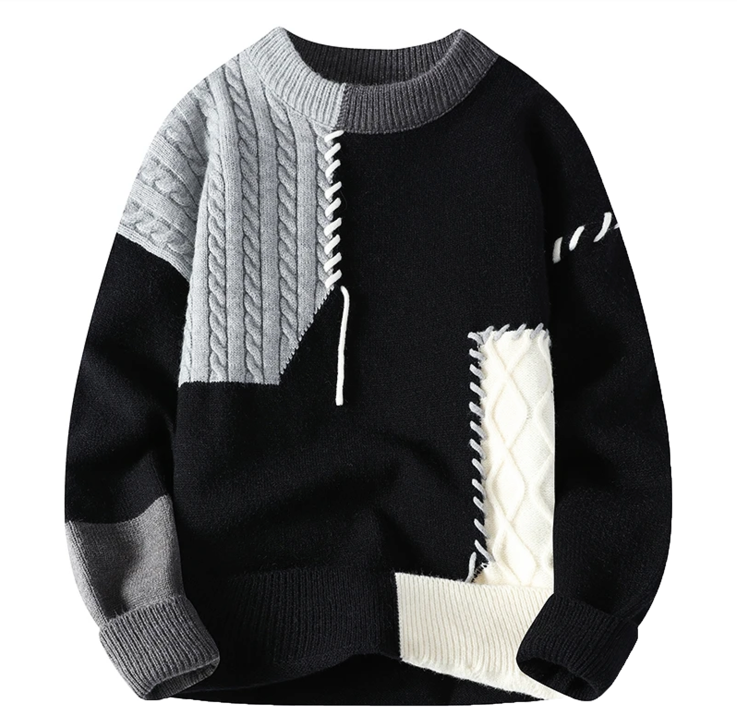 Men's Knitted Sweater Loose Fit Patchwork Design