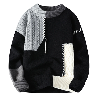 Men's Knitted Sweater Loose Fit Patchwork Design