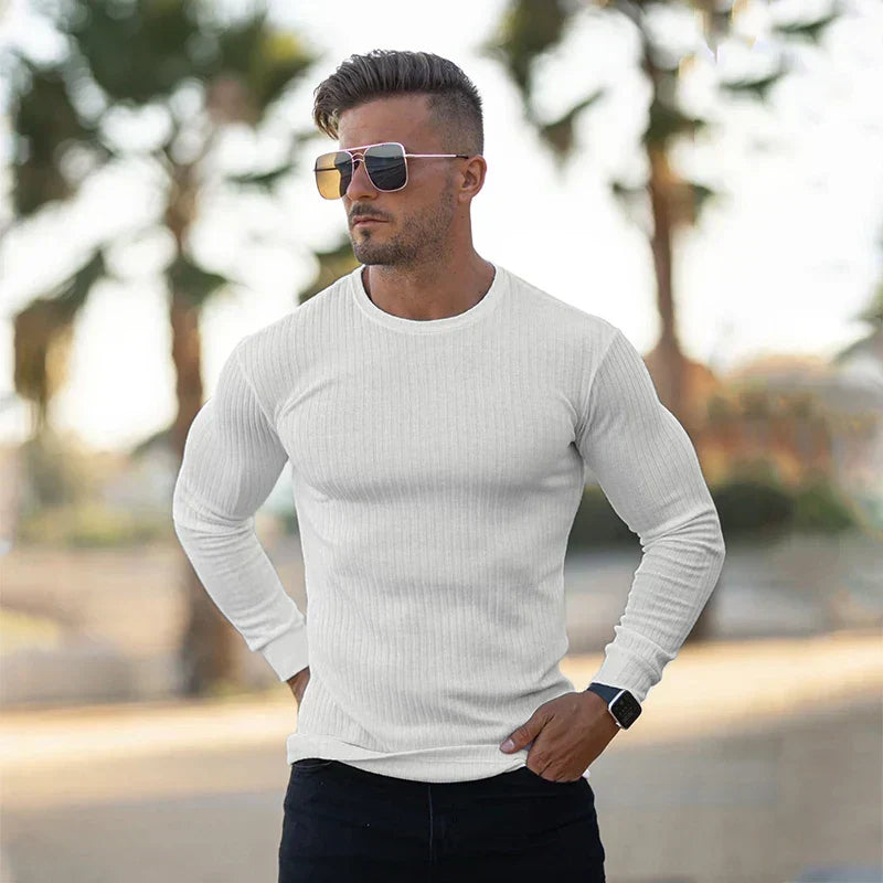 Herren Strickpullover Rippmuster Slim Fit Langarm - IdealeKleiden