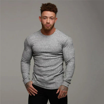 Men's Ribbed Knit Slim Fit Long Sleeve Sweater