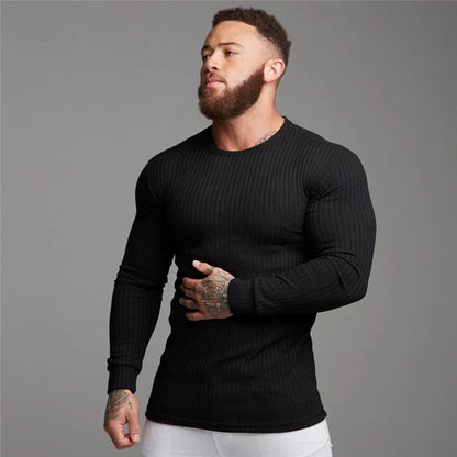 Men's Ribbed Knit Slim Fit Long Sleeve Sweater