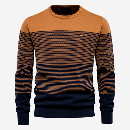 Herren Strickpullover Rundhals Gestreift - IdealeKleiden
