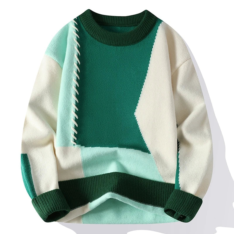 Men's Knitted Sweater Warm Chunky Knit Crew Neck
