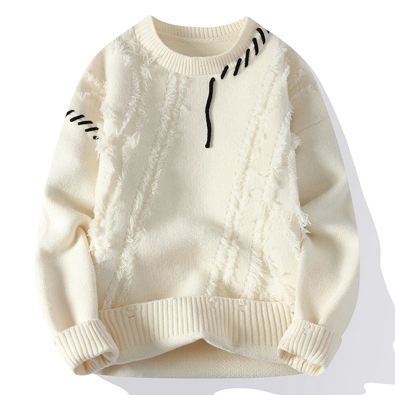 Men's Knitted Sweater Warm Chunky Knit Crew Neck