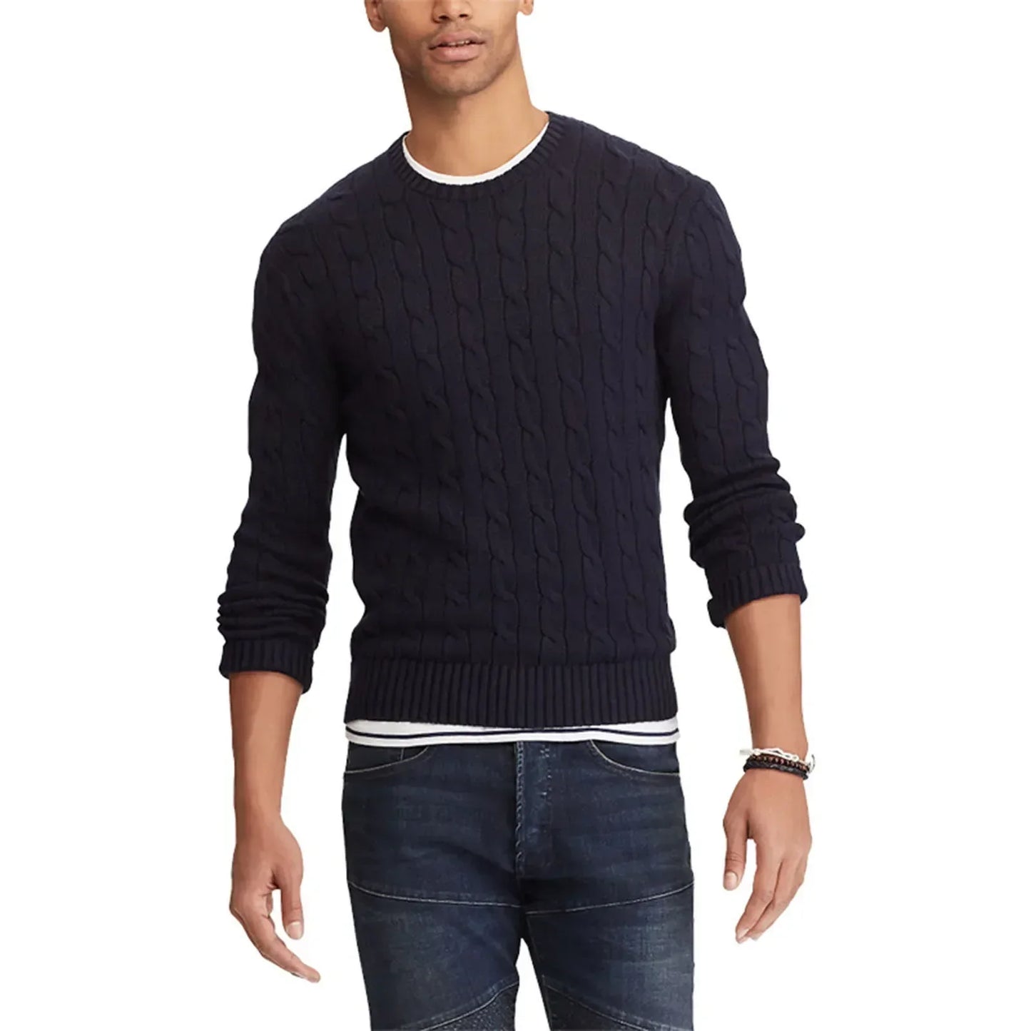 Men's Cable Knit Round Neck Sweater