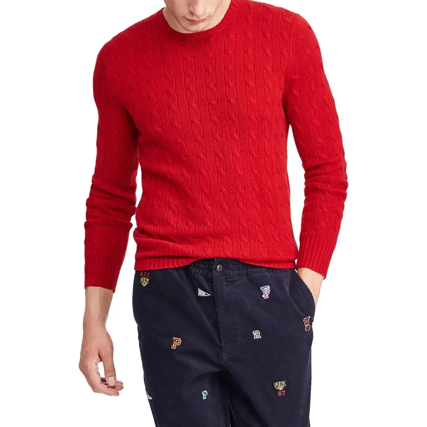 Men's Cable Knit Round Neck Sweater
