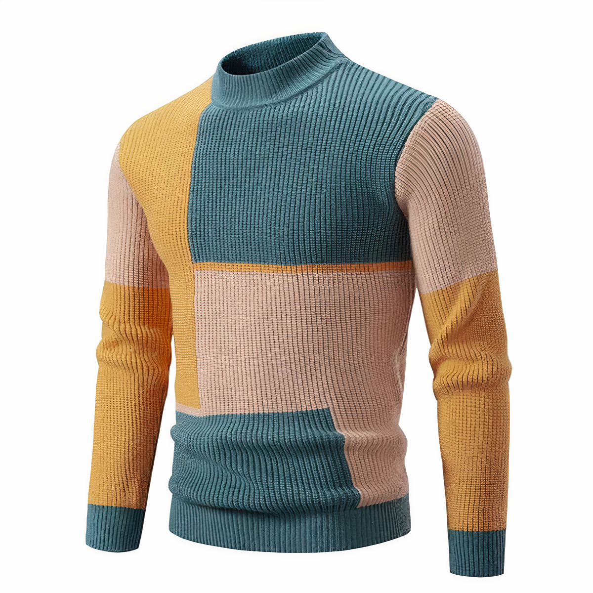 Men's Knitted Jumper Slim Fit Patchwork Design