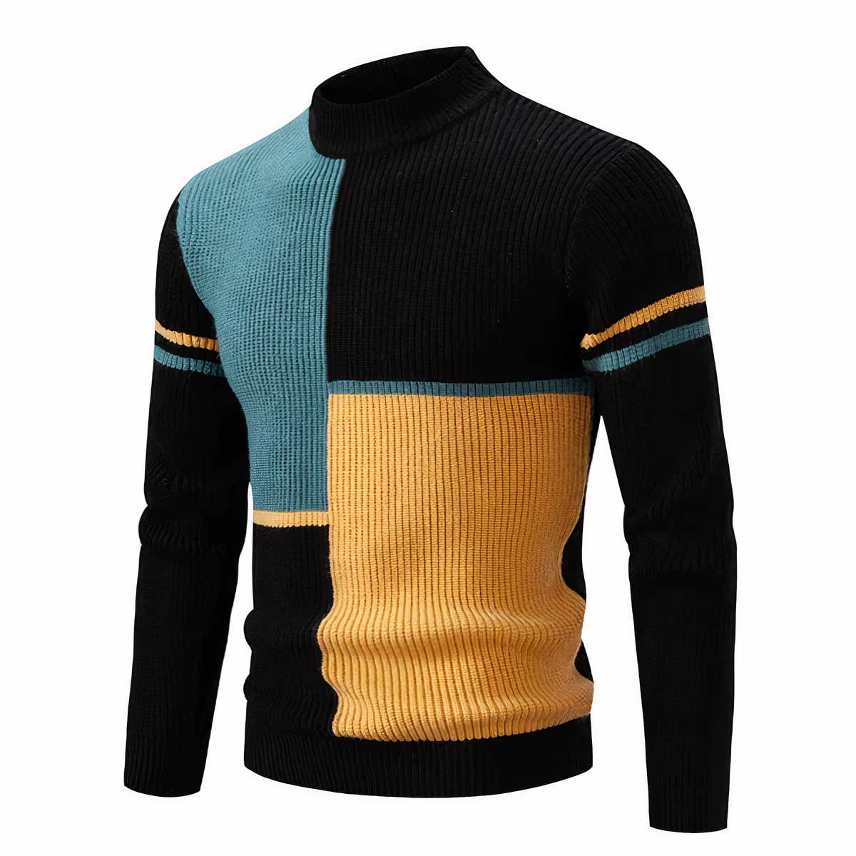 Men's Knitted Jumper Slim Fit Patchwork Design