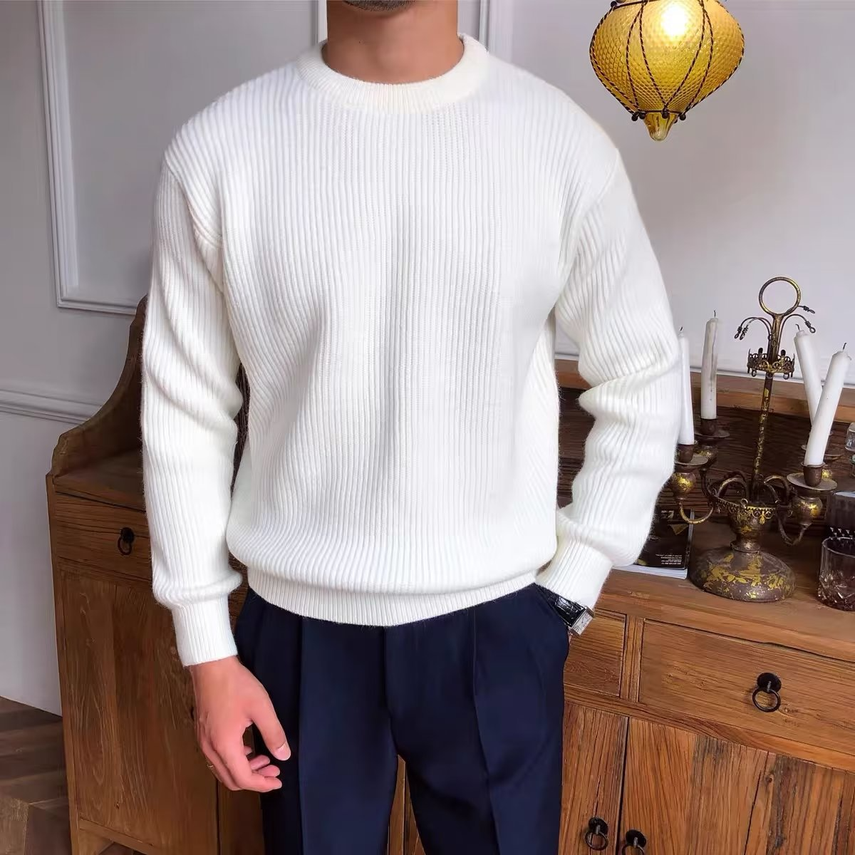 Warme Strickpullover Herren Rippstrick Design - IdealeKleiden