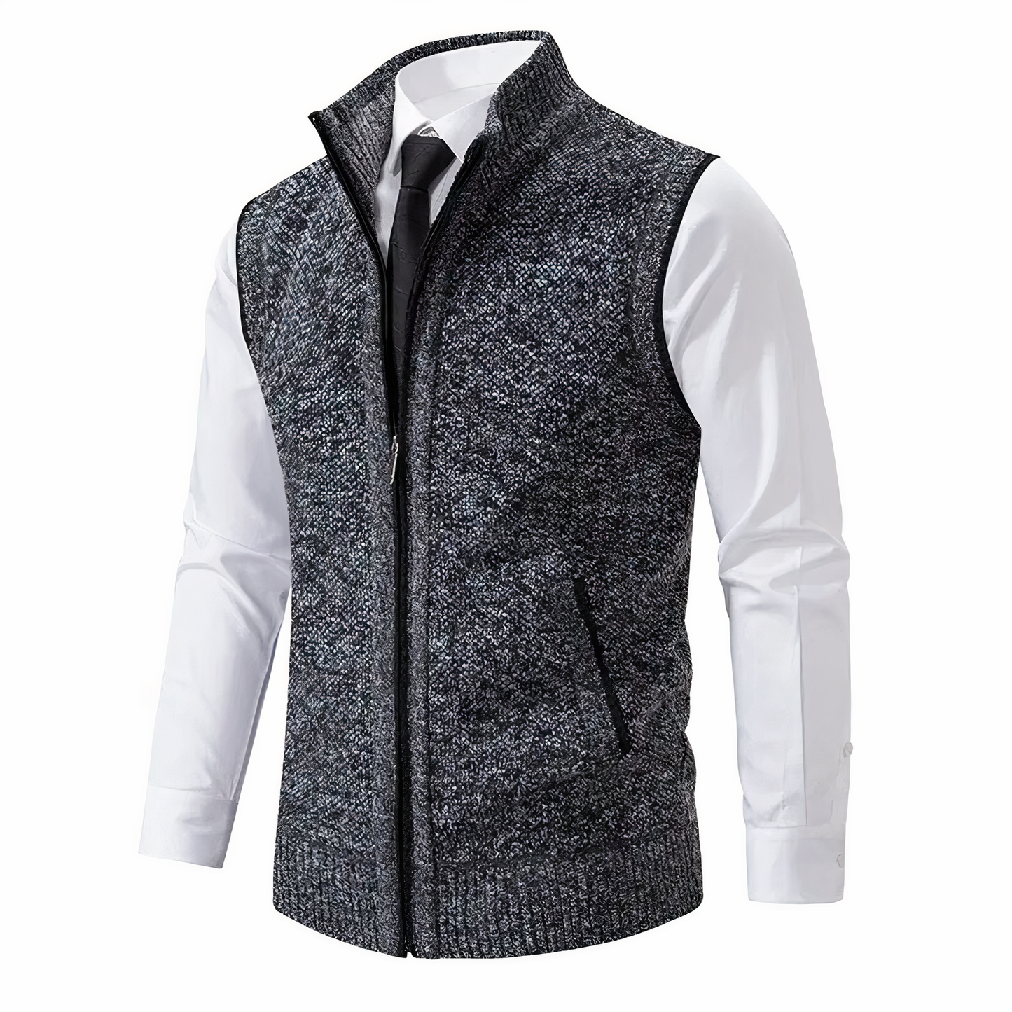 Men's Knitted Vest Stand-up Collar With Pockets