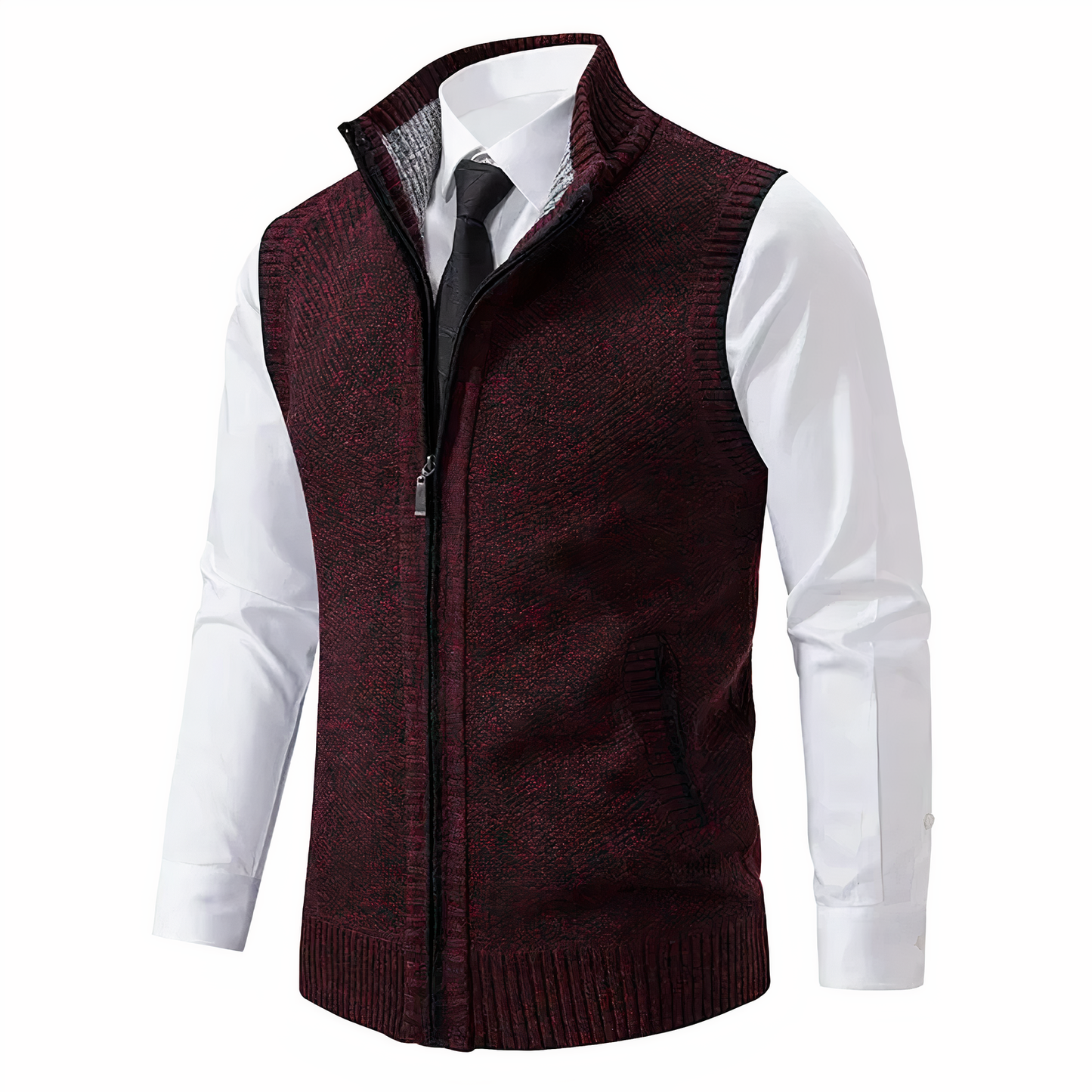 Men's Knitted Vest Stand-up Collar With Pockets