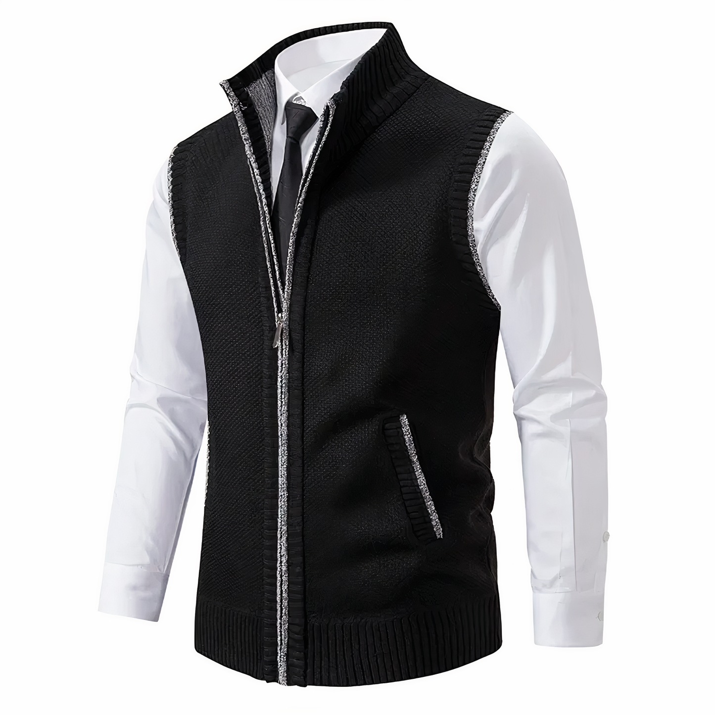 Men's Knitted Vest Stand-up Collar With Pockets