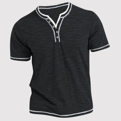 Men's Casual Round Neck T-Shirt with Button Design