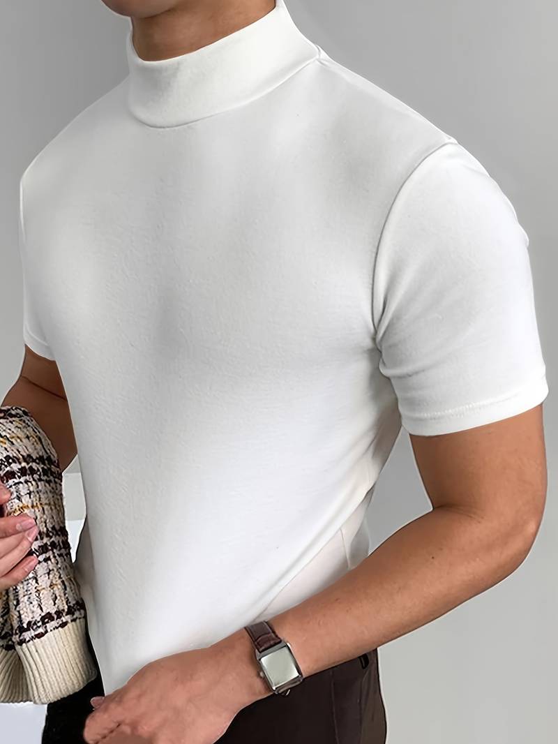 Herren T-Shirt Rollkragen Kurzarm Modern - IdealeKleiden