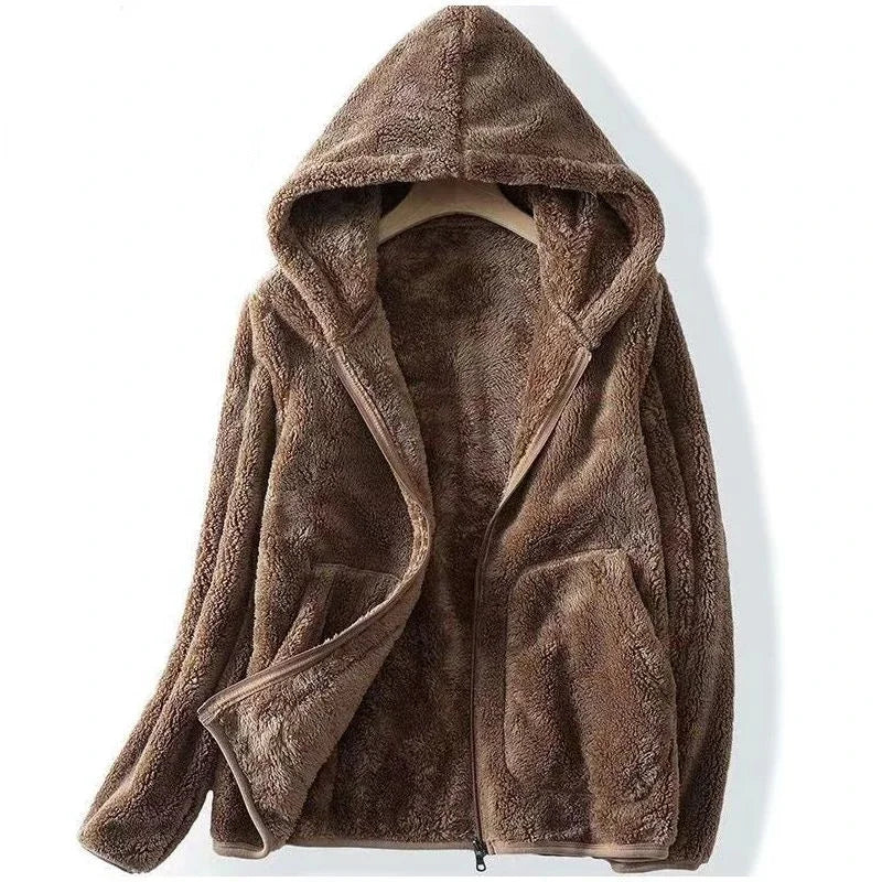 Women's Warm Hooded Teddy Jacket with Zipper