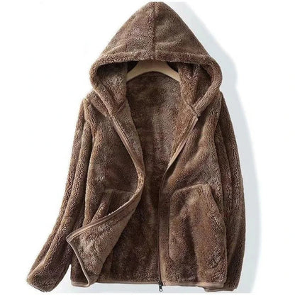 Women's Warm Hooded Teddy Jacket with Zipper