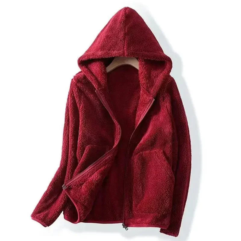 Women's Warm Hooded Teddy Jacket with Zipper