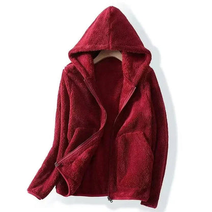 Women's Warm Hooded Teddy Jacket with Zipper