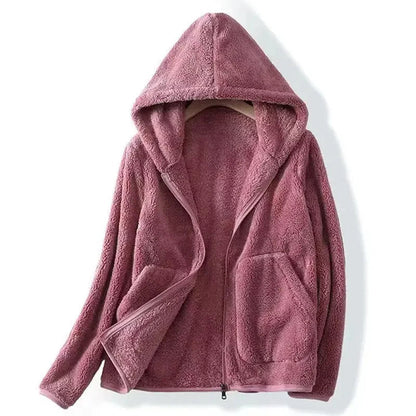 Women's Warm Hooded Teddy Jacket with Zipper