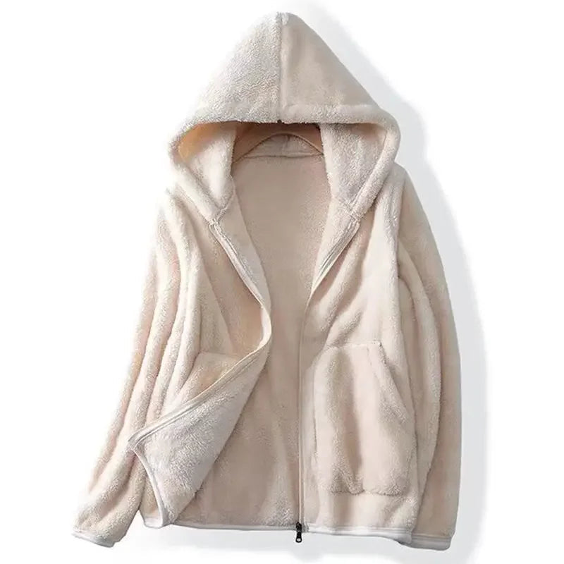 Women's Warm Hooded Teddy Jacket with Zipper