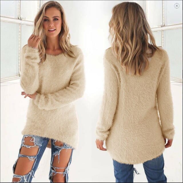 Soft Knitted Sweaters for Women Fluffy Long Sleeve