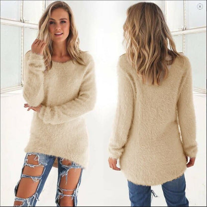 Soft Knitted Sweaters for Women Fluffy Long Sleeve