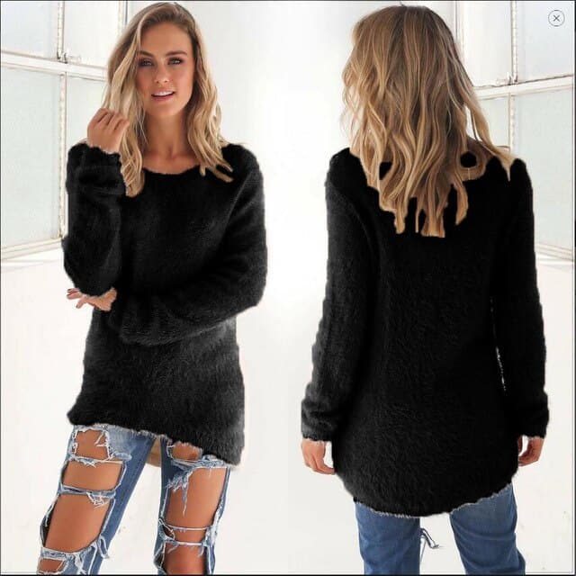Soft Knitted Sweaters for Women Fluffy Long Sleeve
