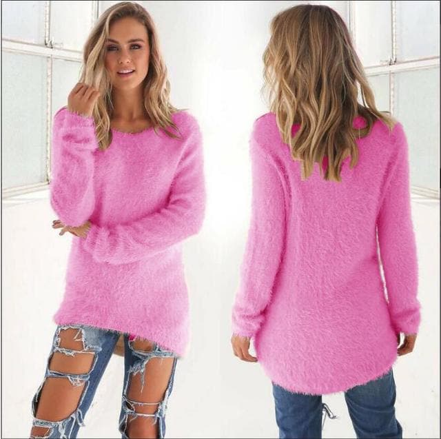 Soft Knitted Sweaters for Women Fluffy Long Sleeve