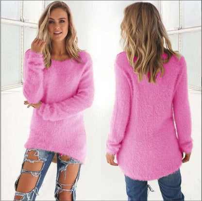 Soft Knitted Sweaters for Women Fluffy Long Sleeve