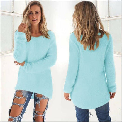 Soft Knitted Sweaters for Women Fluffy Long Sleeve