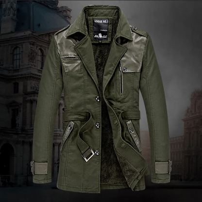 Men's Trench Coat Warm Fleece Black