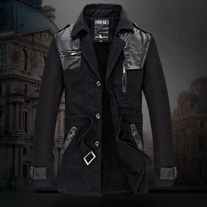 Men's Trench Coat Warm Fleece Black