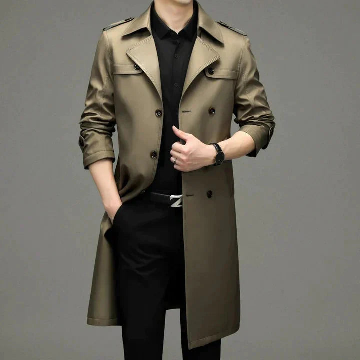 Men's Double-Breasted Mid-Length Trench Coat