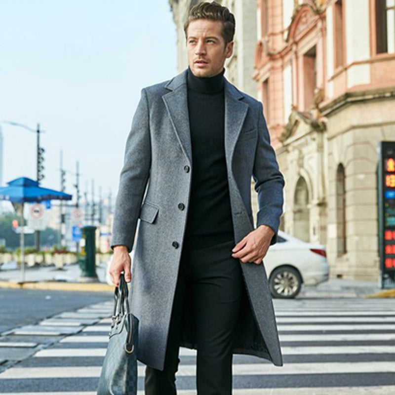 Men's Long Wool Elegant Trench Coat