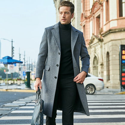 Men's Long Wool Elegant Trench Coat