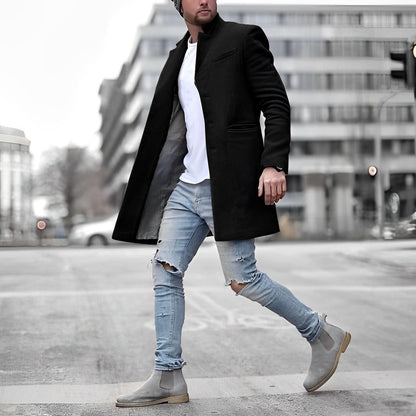 Men's Long Black Elegant Overcoat