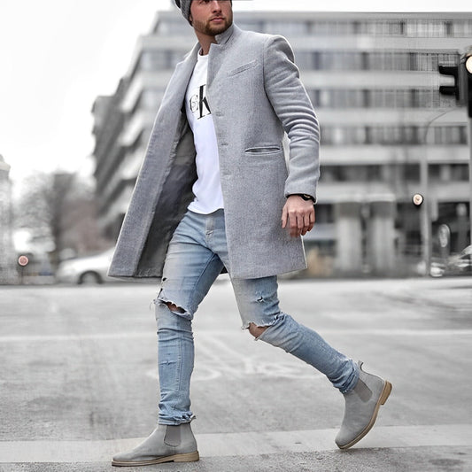 Herren Übermantel Lang Schwarz Elegent - IdealeKleiden