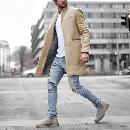 Men's Long Black Elegant Overcoat