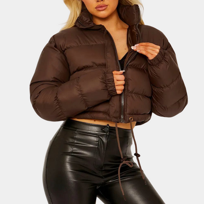 Women's Short Puffer Jacket with High Collar