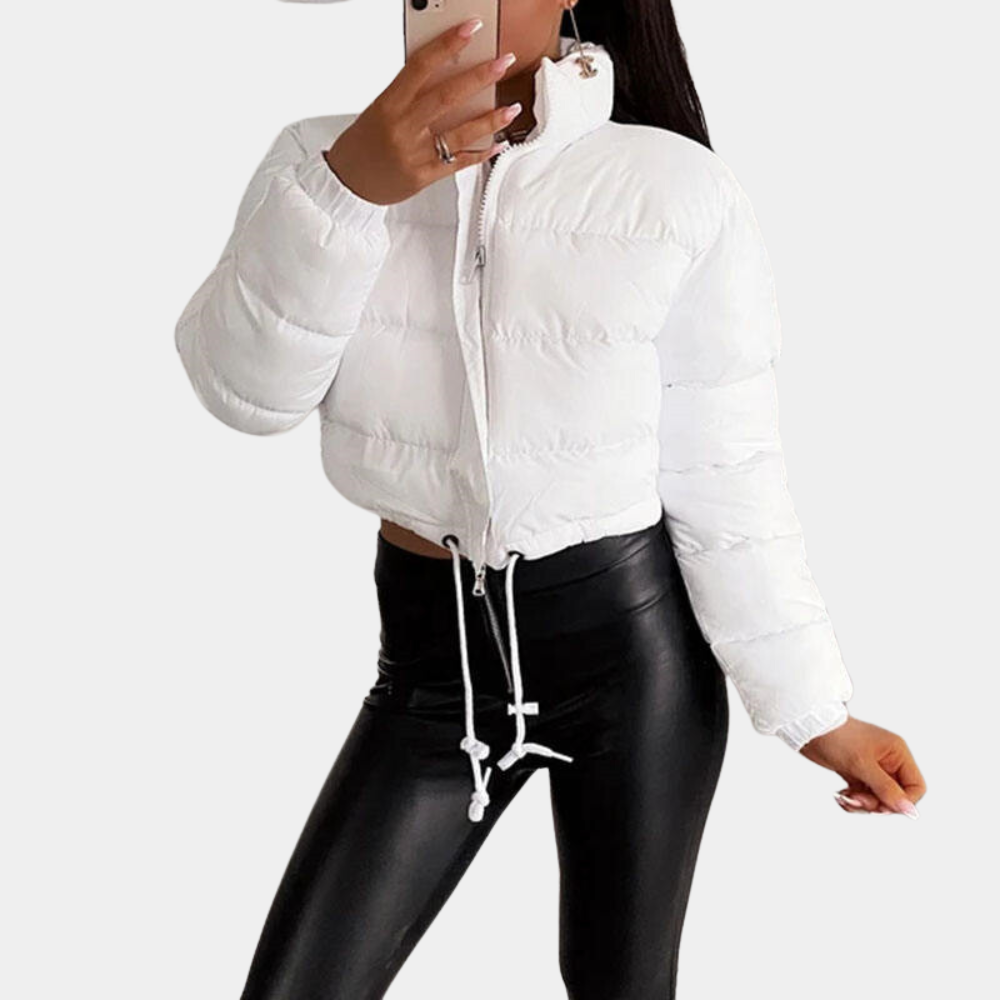 Women's Short Puffer Jacket with High Collar