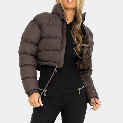 Women's Short Puffer Jacket with High Collar