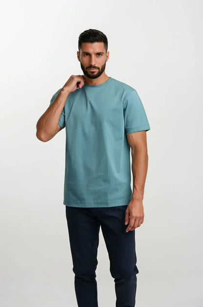 Plain Turquoise Crew Neck T-Shirt for Men