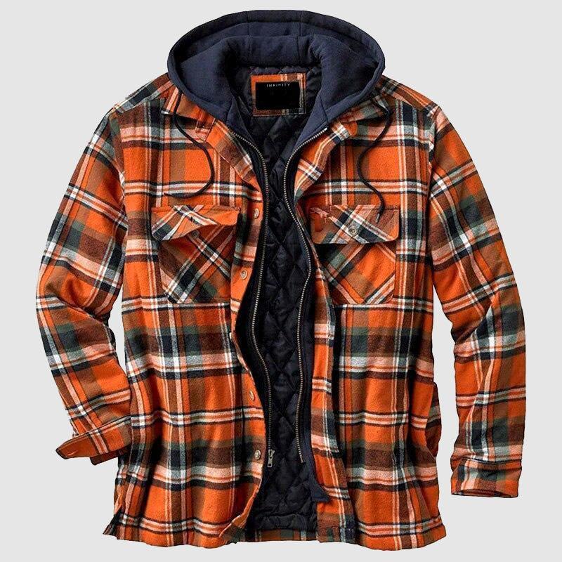 Men's Plaid Hooded Quilted Jacket