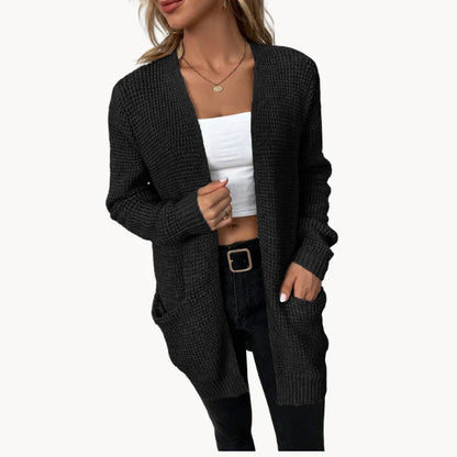 Elegante Damen Strickjacke Lang V-Ausschnitt
