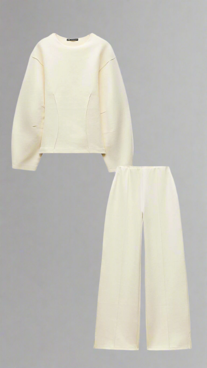 Bequemer Damen Pullover Set mit Weiten Hosen - IdealeKleiden