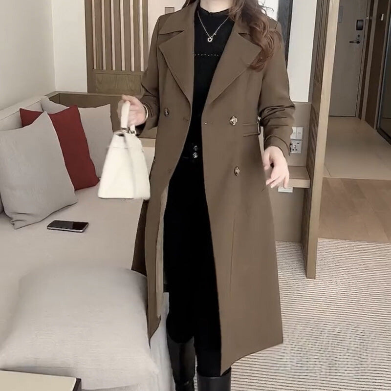 Women's Trench Coat Wool Blend Classic Knee-Length