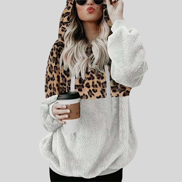 Große Hoodie Plüsch Leopardenmuster Weich