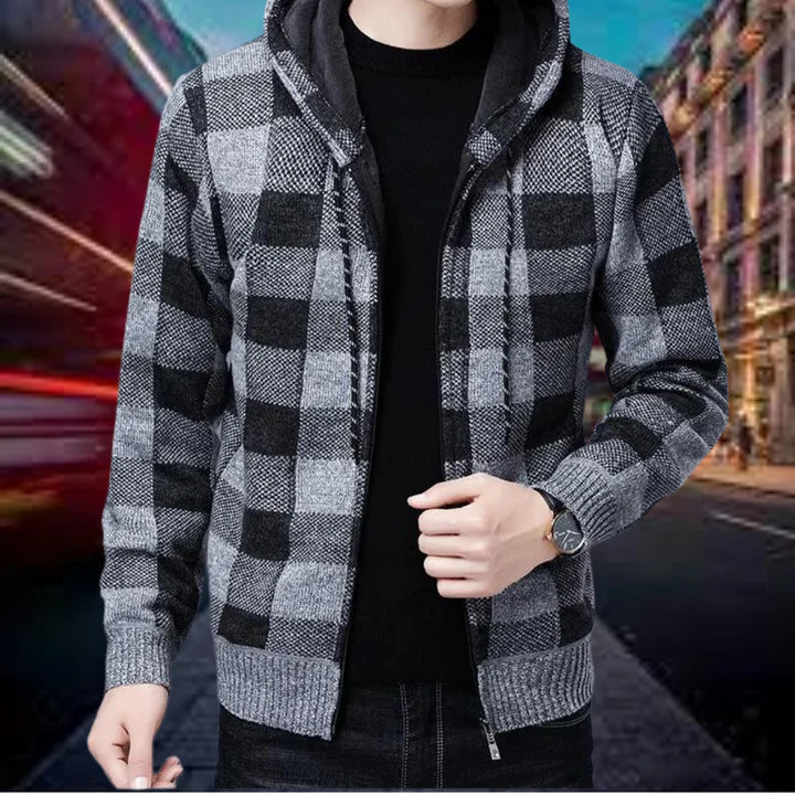 Men's Cardigan Plaid Hood Quality