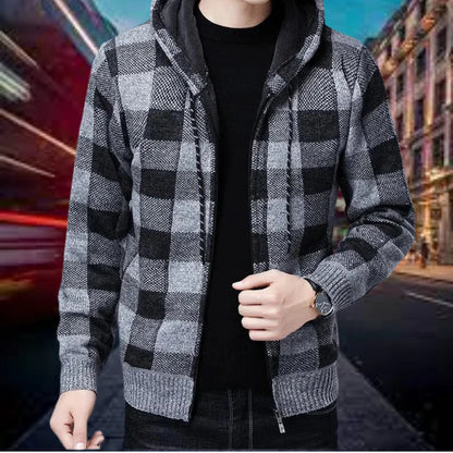 Men's Cardigan Plaid Hood Quality