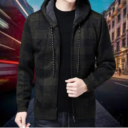 Men's Cardigan Plaid Hood Quality